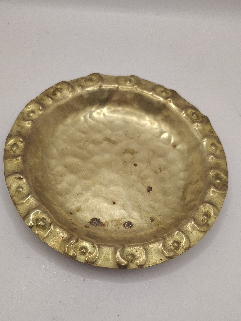 Hammered Brass Decorative Trinket Dish With Stamped Makers Mark